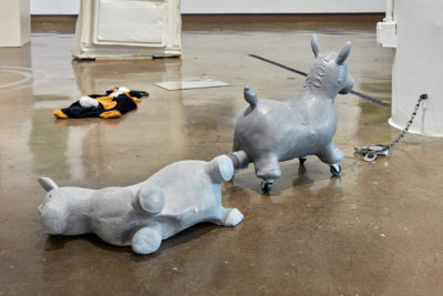 Artworks by Jiajia Li. BFA Fine Arts Exhibition Luminality. SVA Chelsea Gallery, New York. Two toy horses, neutral tones.