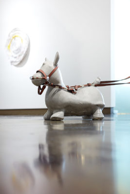 Artworks by Jiajia Li. BFA Fine Arts Exhibition Luminality. SVA Chelsea Gallery, New York. Toy horse, neutral tones.