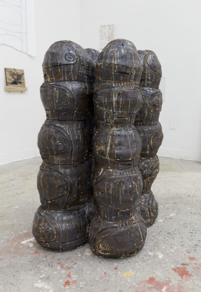 Artwork by Ziwei David Shao. BFA Fine Arts, 2019. Large sculpture of multiple spheres carved out of wood.