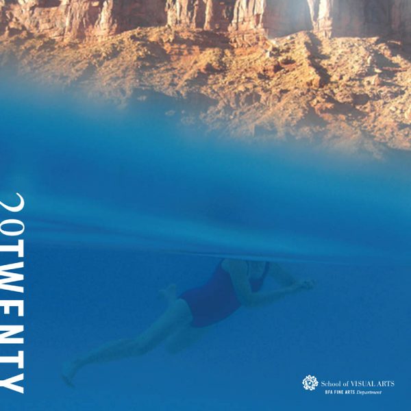 An event cover for 20Twenty with a person swimming in the water and in the background is a big rock wall