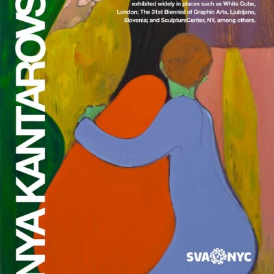 An advertisement for an exhibition at 209 East 23rd Street, 3rd-floor amphitheater, titled Sanya Kantarovsky. The exhibition is on view from November 10, from 7 PM.