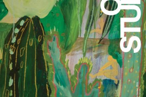 A poster for Open Studios was held at School of Visual Arts, Fine Arts Building, 335 W 16th St, New York 10011, on April 23-24, 12-5PM. The poster represents a painting of green plants and cactuses