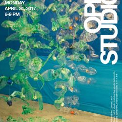 Poster for Spring Open Studios with a installation made out of recycled plastic bottles.