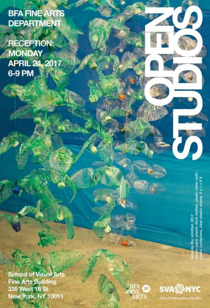 Poster for Spring Open Studios with a installation made out of recycled plastic bottles.