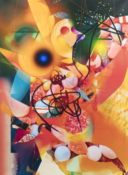 Cover of the 20/20 art catalog featuring an abstract colorful digital artwork