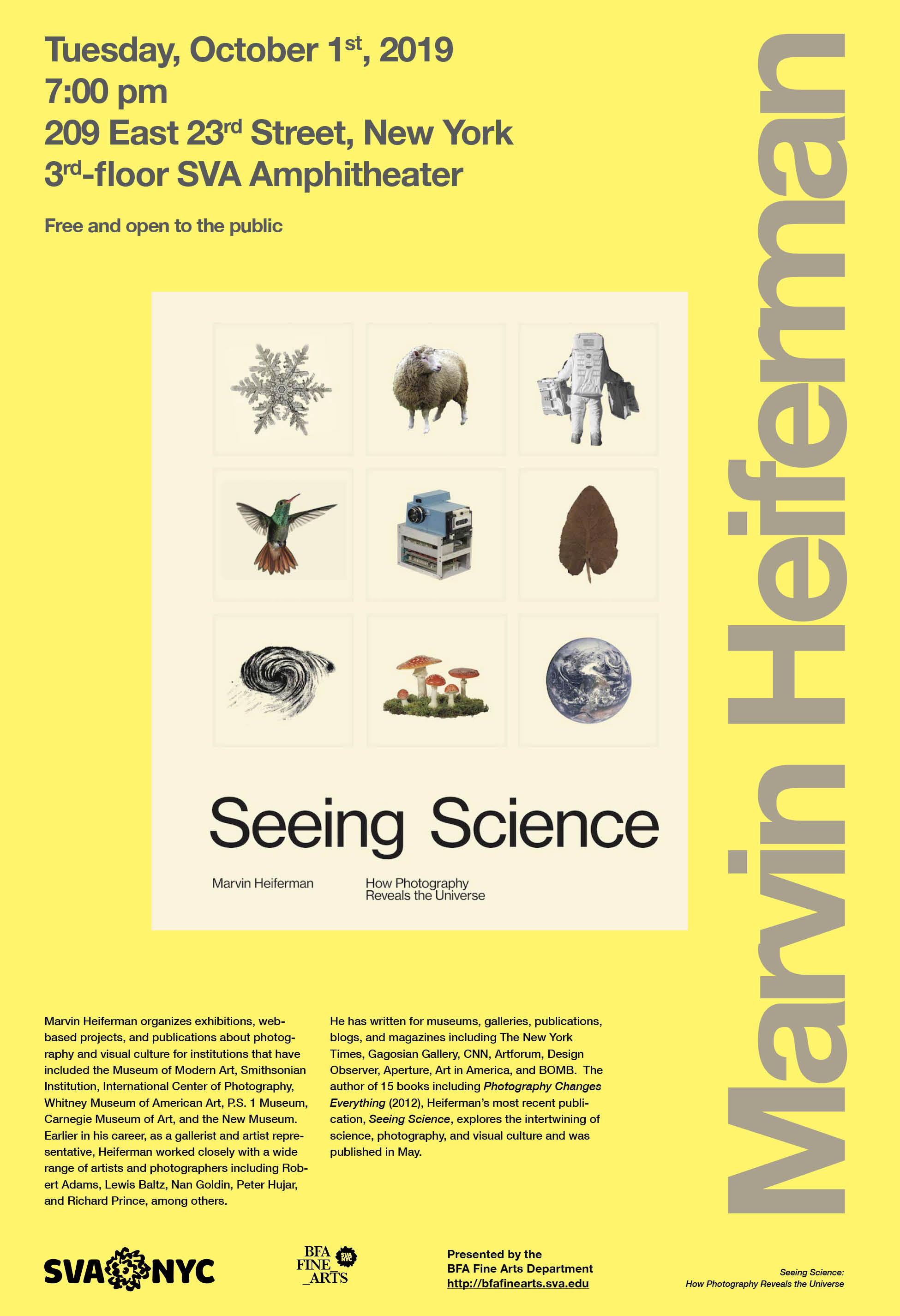 Poster for Marvin Heiferman lecture on October 1st, 2019.