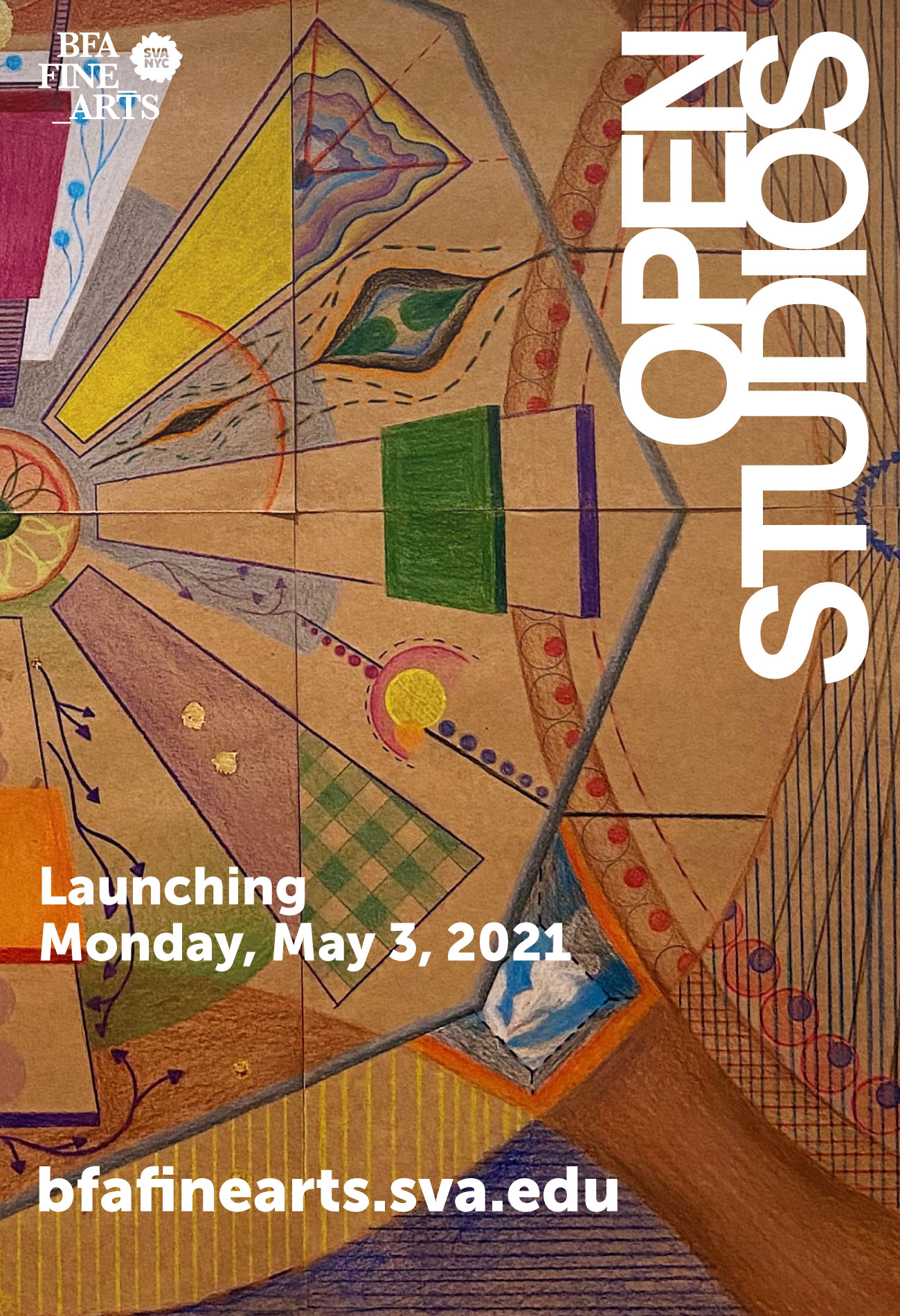 A poster advertisement for the 2021 Spring Open Studios event at SVA