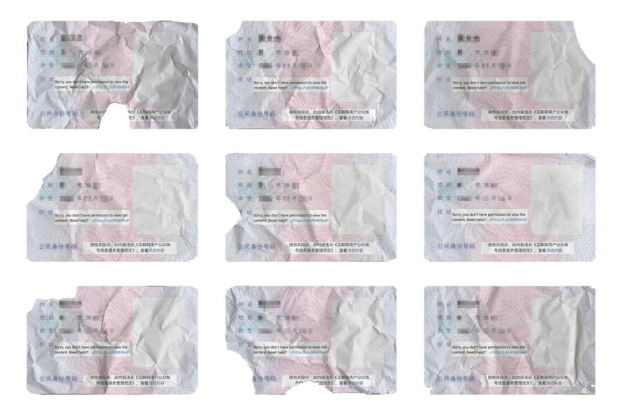 A grid of nine pages of a passport or similar official document with chinese characters.