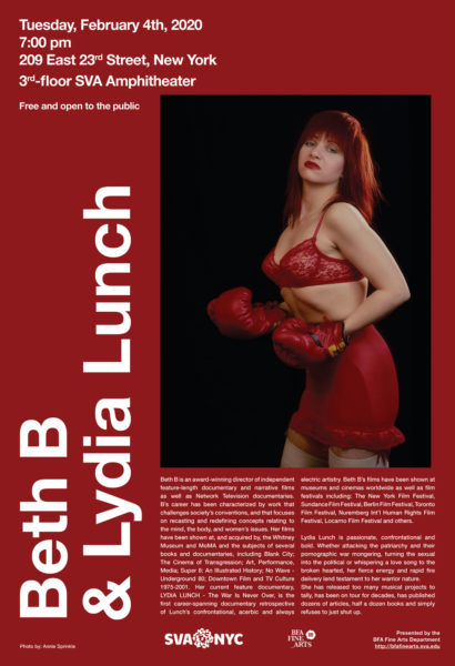 Red poster for Beth B. and Lydia Lunch