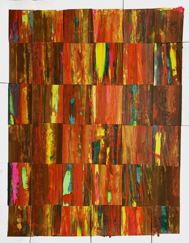 “Sublime NO.2” is a woven piece to show the grid aspect/times in another form while still experimenting with paint application by creating layers that appear to be flat that’s now made 3D with the woven technique inspired by African Wolof Baskets.