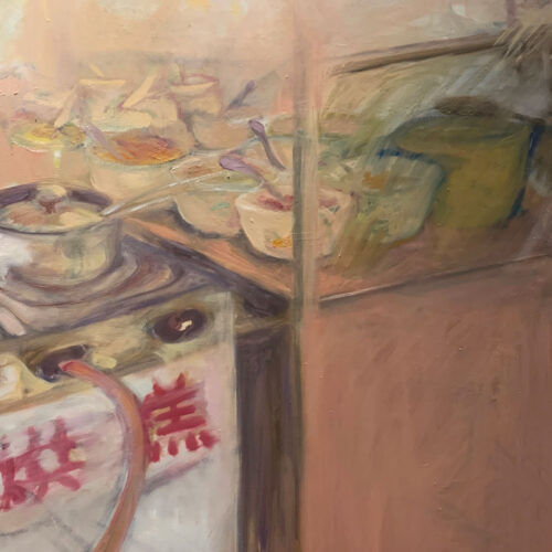 Painting of Chengdu street food, noodles and steam.