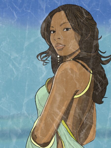 A digital drawing of Ashanti from a photo taken for her promotion photoshoot of her first album titled Ashanti.