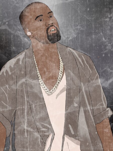 A digital drawing of Kanye West during a performance.