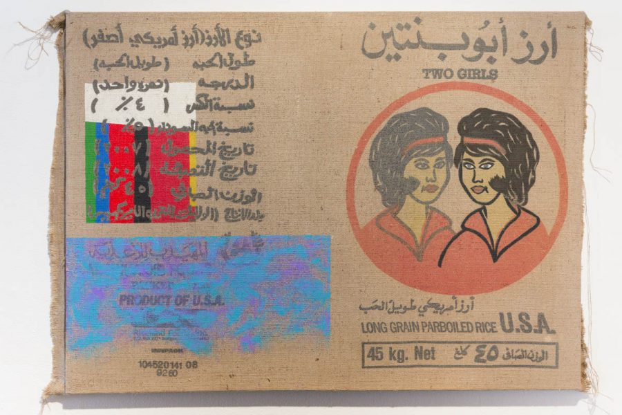 An Arabic ID card with a woman dressed in a red coat on a circle on the right side and the left side is a text, a blue rectangular and some red, black, and white stripes under the text