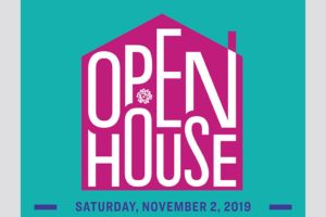 Poster image for the SVA Fall 2019 Open House that the BFA Fine Arts department is participating in on November 2. The poster is teal and pink with white and blue text.