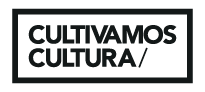 "Cultivamos Cultura/" written in bold black capital text with a black rectangular border on a gray background.