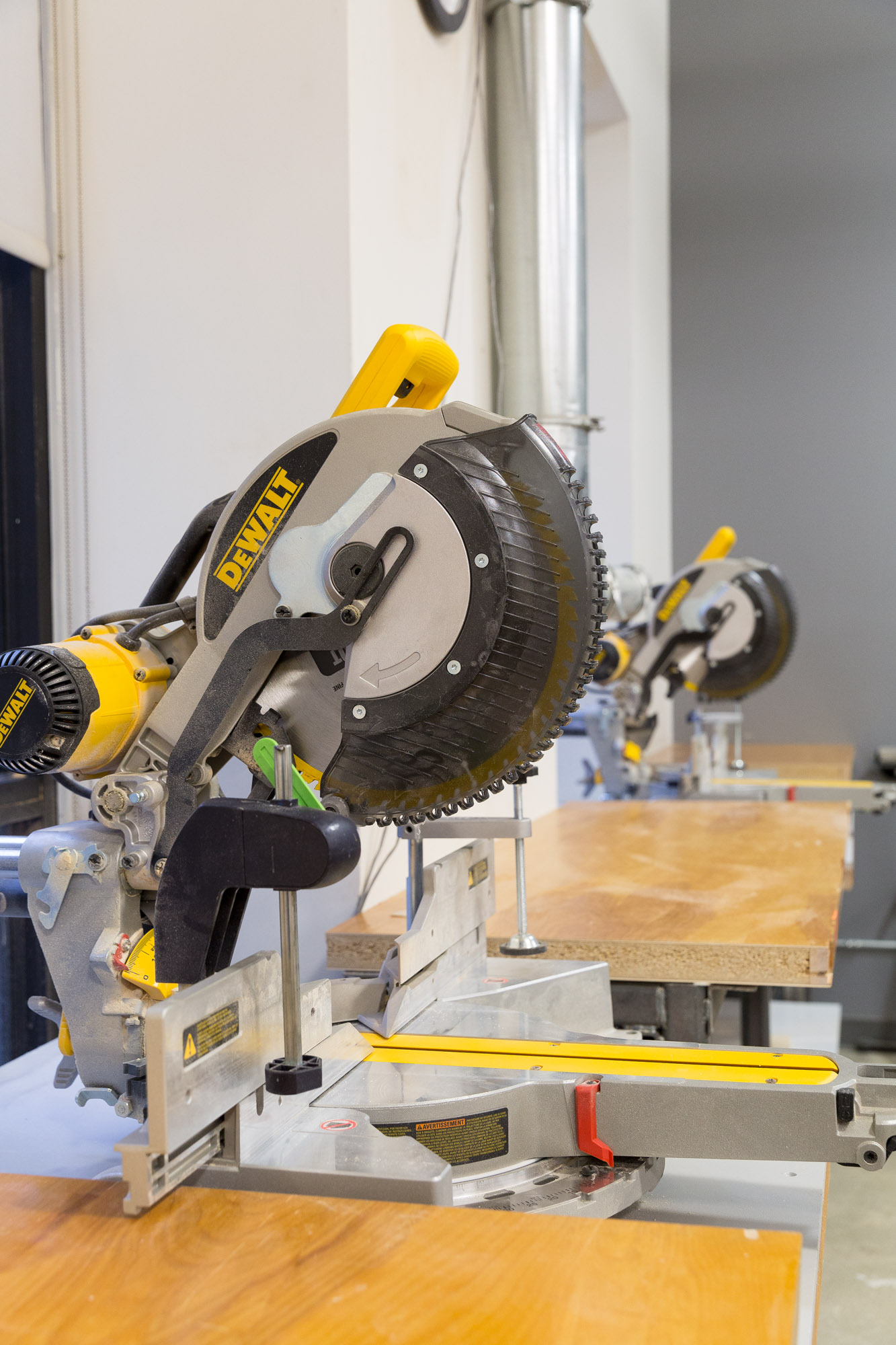 Dewalt Mitre Saw installed on a table and ready to use.